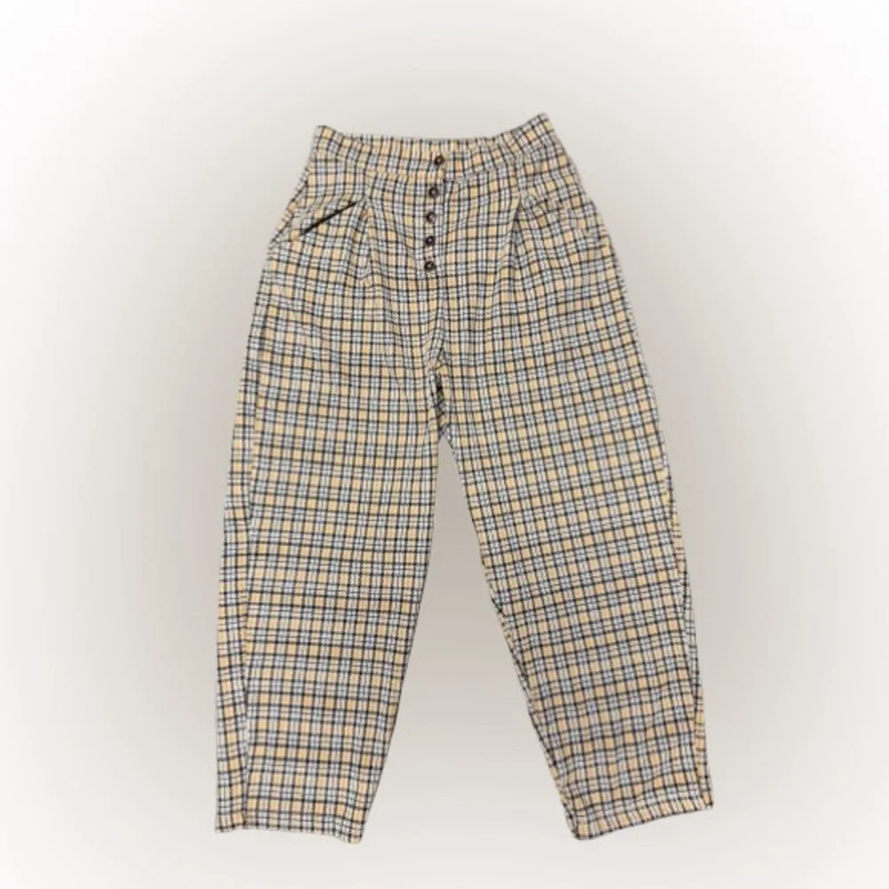 Free People Posey Plaid Pants High-Rise Tapered Leg Button Fly Size Large GREAT!